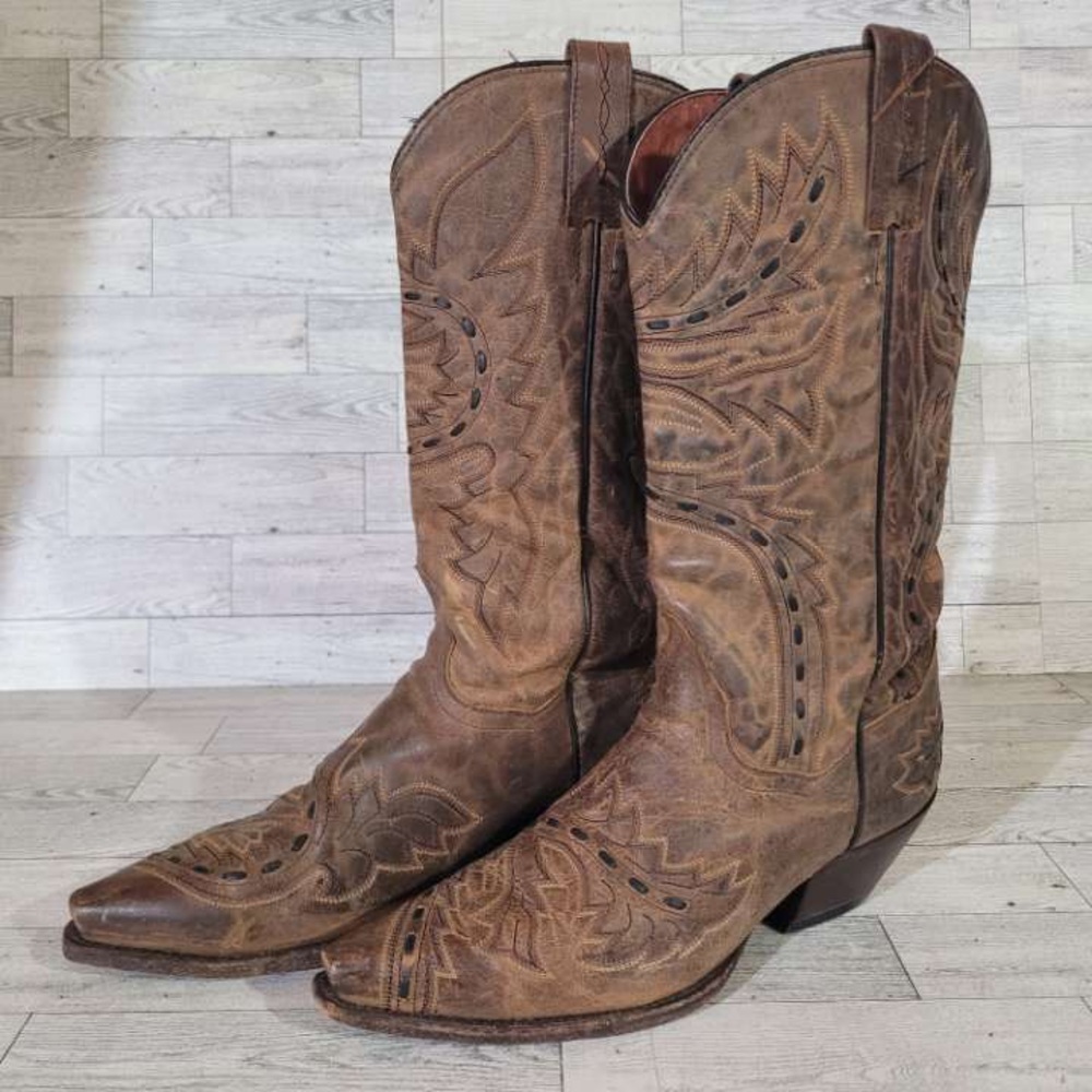 Women's Dan Post Sidewinder Western Brown Leather Rodeo Cowboy Boots Size 8.5